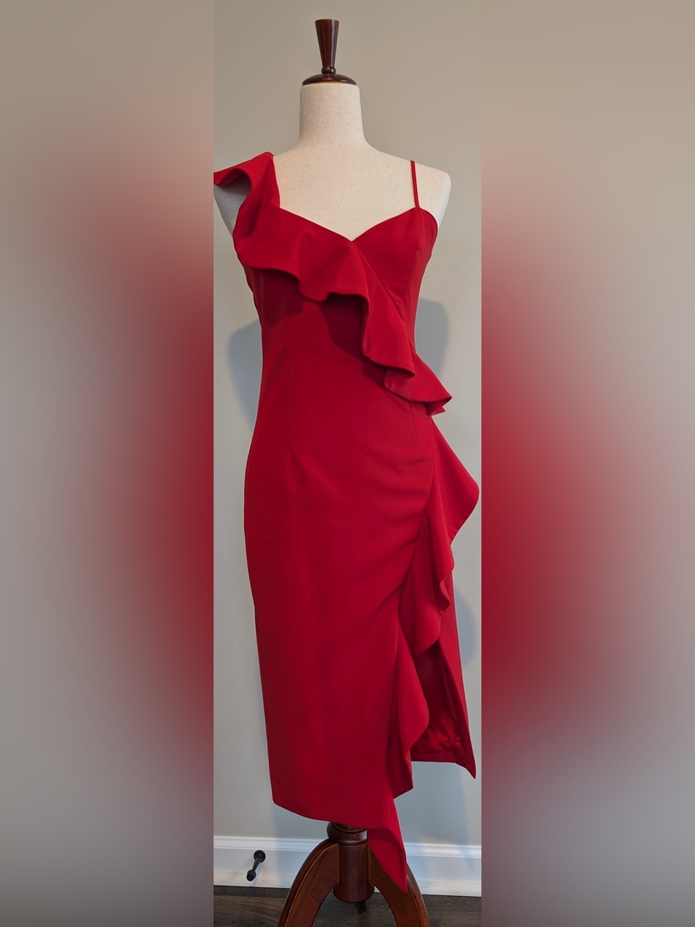 Bardot Destiny Ruffle Cocktail Women’s Dress Cascading Ruffle Fire Red Size 4/XS